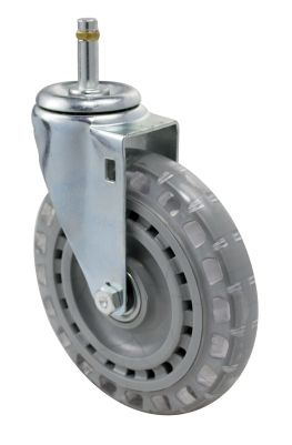 Caster; Swivel; 6"x1-1/4"; Polyurethane (Clear); Grip Ring (7/16"x1-7/16" w/ brass band); Zinc; Ball Brng; 300# (Item #67379)