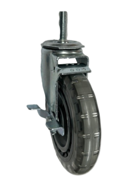 Caster; Swivel; 6" x 1-1/4"; Polyurethane (Clear); Threaded Stem (1/2"-13TPI x 1-1/2"); Zinc; Ball Brng; 300#; Tread brake (Item #64750)