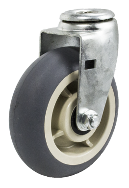 Caster; Swivel; 6" x 2"; ThermoPlastic Rubber Donut (Gray); Hollow Kingpin (1/2" bolt hole); Zinc; Roller Brng; 450# (Item #64276)
