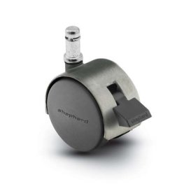 Caster; Twin; Swivel; 2" (50mm); Nylon; Grip Ring; 3/8"x1"; Satin Chrome; Zinc Body; 75#; Pedal Style Wheel Brake; Hood (Item #67909)