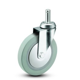 Caster; Swivel; 3" x 7/8"; Thermoplastized Rubber (Gray); Grip Ring (7/16"x1-7/16"); Chrome; Ball Brng; 140#; Thread Guards (Item #64238) Caster; Swivel; 3" x 7/8"; Thermoplastized Rubber (Gray); Grip Ring (7/16"x1-7/16"); Chrome; Ball Brng; 140#; Thread Guards (Item #64238)
