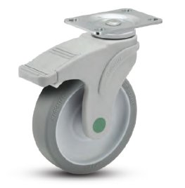 Caster; Swiv; 4" x 1-1/4"; TPR (GY); Plt (2-1/2"x3-5/8": hls: 1-3/4"x2-13/16" (slot to 3-1/16"); 5/16" bolt); Nylon; Prec Ball Brng; 150#; Non-Magn.; Ttl. Lock (Item #63313)