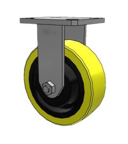 Caster; Rigid; 6" x 2"; PolyU (1/2"; 95A) on Cast; Plate (4"x4-1/2"; holes: 2-5/8"x3-5/8" slots to 3"x3"; 3/8" bolt); 6203 Prec Ball Brngs; 2000# (Item #63251)