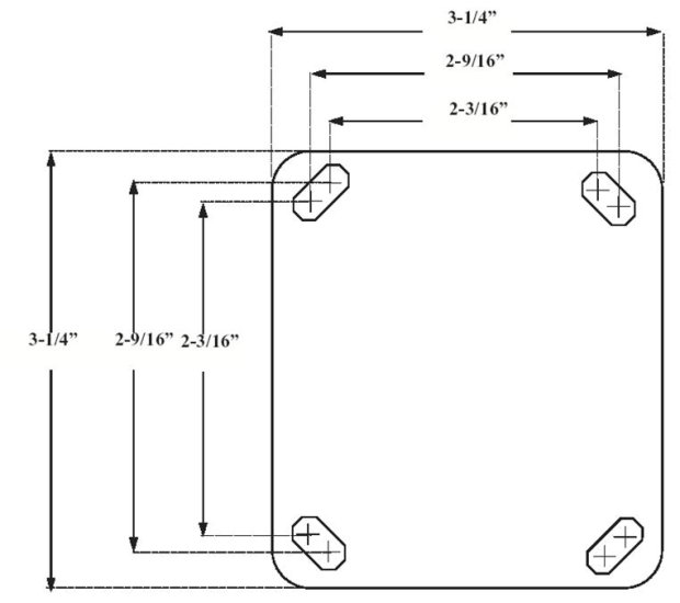 (image for) Caster; Swiv; 2"x1-5/16"; Nylon; Plate; 3-1/4"x3-1/4";holes: 2-3/16x2-3/16 (slots to 2-9/16x2-9/16); 3/8 bolt; Black; Ball Brng; 700# (Caster Only - No Leveler) (Item #68273)