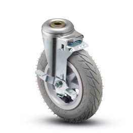 Caster; Swivel; 6" x 1-1/4"; Flat Free (No AIr!) (Grey); Hollow Kingpin (1/2" bolt hole); Zinc; Ball Brng; 150#; Tread brake (Item #66177)