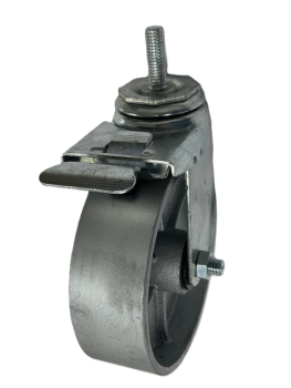 Caster; Swivel; 5" x 2"; Cast Iron; Threaded Stem (3/4"-10TPI x 2-1/4" fully threaded); Zinc; Roller Brng; 1000#; Total Locking Brake (Item #63874)