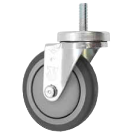 Caster; Swivel; 4" x 1-1/4"; Thermoplastized Rubber (Gray); Stem (3/8"-16TPI x 1-1/2"); Zinc; Precision Ball Brng; 250#; Dust Cover (Mtl); Thread guards (Item #65242)
