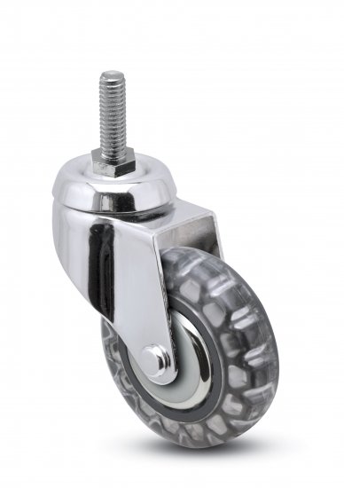 (image for) Caster; Swivel; 3 x 15/16; Polyurethane (Clear); Threaded Stem; 5/16-18TPI x 1; Bright Chrome; Precision Ball Brng; 120#; Thrd Grds (Item #67966)