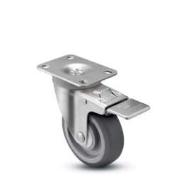 Caster; Swivel; 5 x 1-1/4; Gray TPR Rubber; Plate (2-5/8x3-3/4; holes: 1-3/4x2-3/4 slotted to 3; 5/16 bolt); Prec Ball Brng; 280#; Total Lock; Bearing Cover (Item #66370)