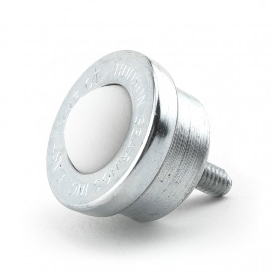 (image for) Ball Transfer; 1" Nylon ball; Round Machined base with Threaded Stud; 5/16"-18TPI x 3/4"; Carbon steel housing; 1-11/16" O.D.; 200#; 5/8" load height (Item #88834)