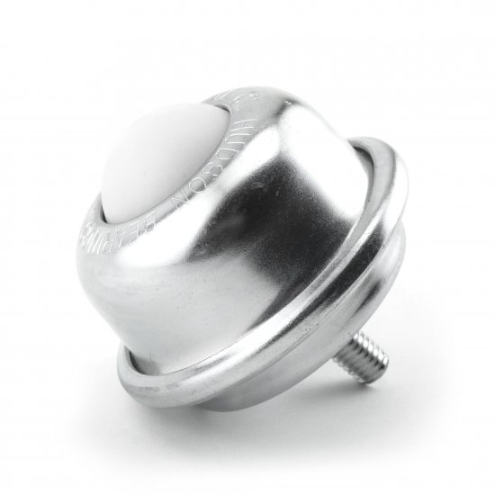 (image for) Ball Transfer; 1-1/2" Nylon ball; Threaded Stud; 3/8"-16TPI x 1"; Zinc-plated steel housing; 3-1/4" O.D.; 250#; 2-5/16" load height (Item #89431)