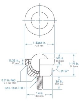 Ball Transfer; 1" Nylon ball; Round Machined base with Threaded Stud; 5/16"-18TPI x 3/4"; Carbon steel housing; 1-11/16" O.D.; 200#; 5/8" load height (Item #88834)
