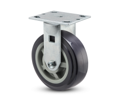 Caster; Rigid; 8" x 2"; Blue Thermo-Urethane; Plate (4"x4-1/2"; holes: 2-5/8"x3-5/8" slots to 3"x3"; 3/8" bolt); Zinc; Dual Sealed Prec Ball Brng; 1200# (Item #63749)