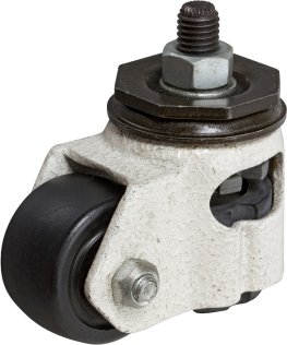 Caster; Swivel; 1-3/4" x 1-1/16"; Nylon; Hollow Kingpin (tapped 12mm; 5/8" deep); Ivory; 220# (Wheel) 550# (Pad); Leveling Pad (Open Sides). Comes w/ 35mm Stem (Item #65294)