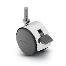 Caster; Twin; Swivel; 2" (50mm); Nylon; Threaded Stem; 5/16"-18TPI x 1"; Bright Chrome; Zinc Body; 75#; Pedal Lock; Wheel; Hood (Item #68563)