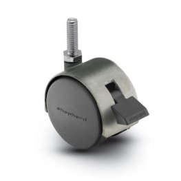 Caster; Twin; Swivel; 2" (50mm); Nylon; Threaded Stem; 5/16"-18TPI x 1/2" high; Satin Chrome; Zinc Body; 75#; Wheel Brake; Hood (Item #67712) Caster; Twin; Swivel; 2" (50mm); Nylon; Threaded Stem; 5/16"-18TPI x 1/2" high; Satin Chrome; Zinc Body; 75#; Wheel Brake; Hood (Item #67712)