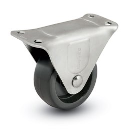 Caster; Rigid; 2-1/2" x 1-1/8"; Rubber (Hard); Plate; 2-1/8"x4-3/8": holes: 1-1/16"x3-1/2"; 5/16" bolt; Zinc; Plain bore; 175# (Item #64499)