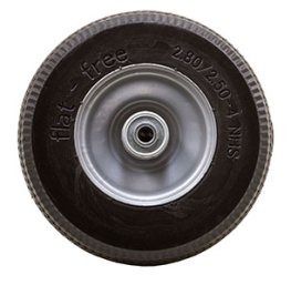 Caster; Rigid; 10" x 4"; Flat Free Tire (Black); Plate (4"x4-1/2"; holes: 2-5/8"x3-5/8" slots to 3"x3"; 3/8" bolt); Zinc; Prec Ball Brngs; 440#; Made in USA (Item #62966)