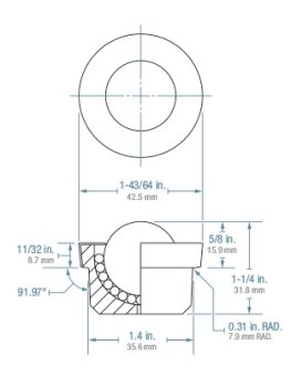Ball Transfer; 1" Stainless Steel ball; Round drop-in Base; 1-3/8" diam x 5/8" deep; Stainless Steel housing; 200#; 5/8" load height (Item #88836)