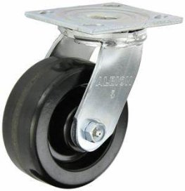 Caster; Swivel; 6" x 3"; Phenolic; Plate (5-1/4"x7-1/4"; holes: 3-3/8"x5-1/4" slots to 4-1/8"x6-1/8"; 1/2" bolt); Zinc; Roller Brng; 2000# (Item #63403)