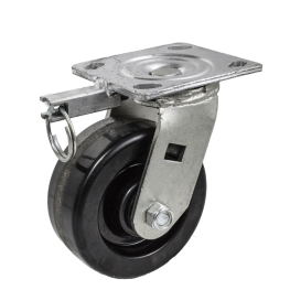 Caster; Swivel; 4" x 2"; Phenolic; Plate; 4"x4-1/2"; holes: 2-5/8"x3-5/8" (slotted to 3"x3"); 3/8" bolt; Zinc; Roller Brng; 800#; Position Lock (Item #69235)