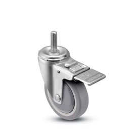 Caster; Swivel; 3-1/2" x 1-1/4"; PolyU on PolyO (Gray); Threaded Stem (1/2"-13TPI x 1-1/2"); Zinc; Prec Ball Bearing; 250#; Dust Cover; Total Lock (Item #64728)