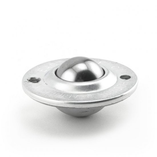 (image for) Ball Transfer; Low Profile; 1" Steel ball; Round Flange (2-1/4" diameter: two holes: 1-3/4" inch apart); Steel housing; 75#; 5/8" inch profile (Item #88820)