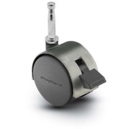 Caster; Twin; Swivel; 2in (50mm); Nylon; Grip Neck; 5/16x1-1/2; Satin Chrome; Zinc Body; 75#; Pedal Lock; Wheel; Hood (Item #68089)