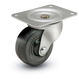 Caster; Swivel; 3x1-1/4; Rubber (Hard; Non-marking); Top Plate (3-1/8x4-1/8; holes: 2-3/8x3-3/8 slotted to 3-7/16; 5/16 bolt); Zinc; Plain bore; 150# (Item #67030)