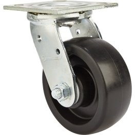 Caster; Swivel; 8" x 2"; Polyolefin (Dark); Plate; 4"x4-1/2"; holes: 2-5/8"x3-5/8" (slotted to 3"x3"); 3/8" bolt; Zinc; Roller Brng; 900# (Item #67608)