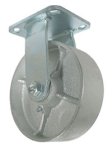 Caster; Rigid; 4" x 1-1/2"; Cast Iron; Top Plate (4"x4-1/2"; holes: 2-5/8"x3-5/8" slotted to 3"x3"; 3/8" bolt); Zinc; Roller Brng; 600# (Item #65998)