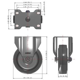 Caster; Rigid; 4" x 1-1/4"; Performa Rubber (Gray); Plate (2-11/16"x3-5/8": holes: 1-3/4"x2-13/16" (slot to 3-1/16"); 5/16" bolt); Zinc; Ball Brng; 250#; TG Mtl (Item #63659)