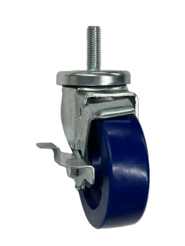 Caster; Swivel; 4" x 1-1/4"; Polyurethane (Solid); Grip Ring (7/16" x 1-1/4"); Zinc; Delrin Spanner; 300#; Dust Cover (Mtl); Tread brake (Item #63894)