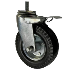 Caster; Swivel; 6" x 2"; Flat Free (Black); Threaded Stem (1/2"-13TPI x 1-1/2"); Zinc; Ball Brng; 150#; Bolted Hub; Total Lock Brake. Temp sensitive. (Item #63255)