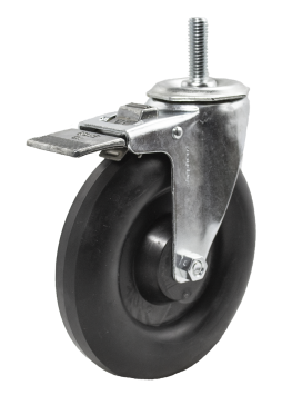 Caster; Swivel; 6" x 1-1/4"; Crowned Polyolefin; Threaded Stem (1/2"-13TPI x 1-1/2"); Zinc; Steel Spanner; 300#; Dust Cover (Mtl); Total Lock Brake (Item #64632)