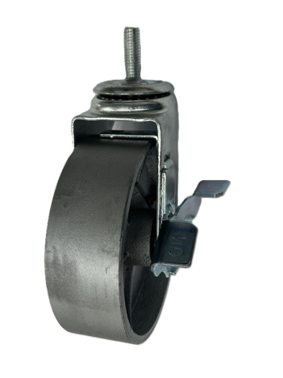 (image for) Caster; Swivel; 5" x 2"; Cast Iron; Threaded Stem (3/4"-10TPI x 2-1/4" fully threaded); Zinc; Roller Brng; 1000#; Brake (Item #63875)