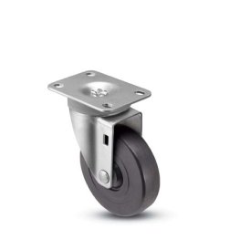 Caster; Swivel; 4" x 1"; Polyolefin; Plate; 2-3/8"x3-5/8": holes: 1-3/4"x2-7/8" (slots to 3"); 3/8" bolt; Zinc; Plain bore; 175# (Item #67114)