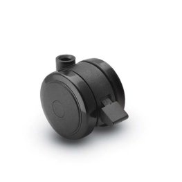 Caster; Twin; Swivel; 2-3/8" (60mm); Nylon; Stemless; Black; Rivet Brng; 100#; Pedal Lock; Wheel (Receives Shepherd 0.35" x 1-1/8" stem) (Item #68728)