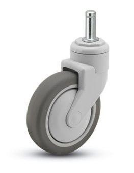 Caster; Swivel; 5" x 1-1/4"; Thermoplastized Rubber (Gray); Grip Ring (0.845" x 2-3/16"); Nylon (Gray); Precision Ball Brng; 220#; Thread Guards (Item #64966)