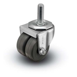 Caster; Dual Wheel; Swivel; 2" x 7/8" (x2); Polyolefin; Threaded Stem (1/2"-13TPI x 1"); Zinc; Plain bore; 225# (Item #67027)