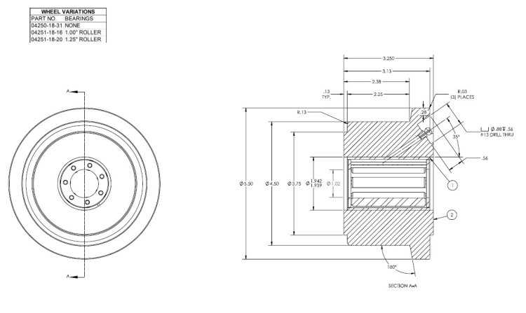 (image for) Wheel; Cast & Steel; Single Flange; 4-1/2x2-1/4 (5-1/2 x 3 w/ flange); Plain bore; 5000#; 1-15/16 Bore; 3-1/4 Hub Length (Item #89629)