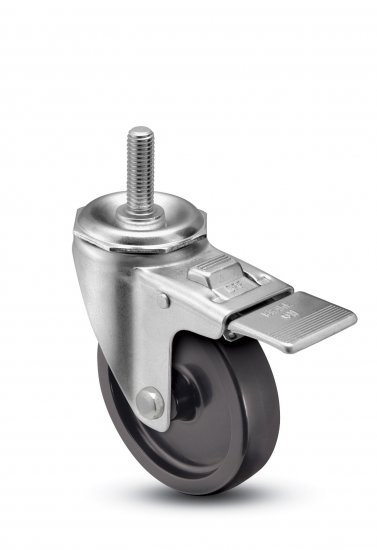 (image for) Caster; Swivel; 5" x 1-1/4"; Polyolefin; Threaded Stem (1/2"-13TPI x 1"); Plain bore; 300#; Total Lock; Dust Cover (Item #65037)