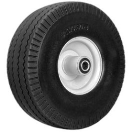 Wheel; 10" x 3"; Flat Free (Black); Steel Hub; Ball Brng; 280#; 3/4" Bore; 2-1/4" Hub Length; 1-piece Offset Hub; Sawtooth Tread (Item #89513)