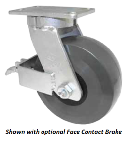 Caster; Swivel; 4" x 2"; Polyurethane (One Piece Solid); Plate (4"x4-1/2"; holes: 2-5/8"x3-5/8" slots to 3"x3"; 3/8" bolt); Zinc; Roller Brng; 1000#; Kingpinles (Item #64181)