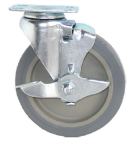 Caster; Swivel; 3" x 1"; PolyU on PolyO (Gray); Plate; 2-3/4"x3-3/4"; holes: 1-3/4"x2-7/8" (slotted to 3"); 5/16" bolt; Zinc; Plain bore; 175#; Tread Brake (Item #66969)