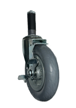 Caster; Swivel; 6" x 1-1/4"; Foam-Filled Flat Free Tire (Gray); Expandable Adapter (Round for 1" - 1-1/16" ID tubing); Zinc; Ball Brng; 150#; Tread brake (Item #64255)