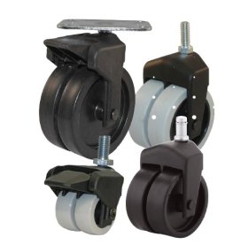Caster; Dual Wheel; Swivel; 2" x 3/4"; Polypropylene; Threaded Stem (5/16"-18TPI x 1"); Black Yoke; Plain bore; 200# (Item #63310)