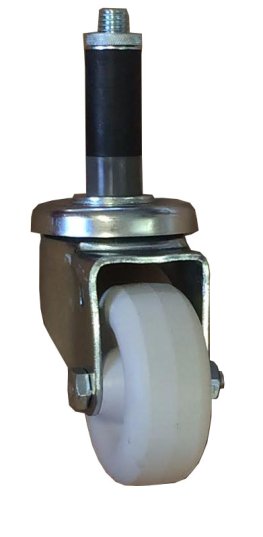 Caster; Swivel; 3 x 1-1/4; White Crowned Polyolefin; Expandable Adapter (1-1/8"-1-3/16" ID tubing); Zinc; Plain bore; 300#; Dustcap (Mtl) (Item #69288)
