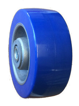 Wheel; 5" x 2"; PolyU on Alum (Blue); Sealed Roller Bearing; 1/2" Bore; 2-3/8" Hub Length; 1500# (Item #88620)