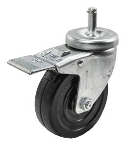 Caster; Swivel; 4" x 1-1/4"; Rubber (Hard); Grip Ring (7/16" x 1-1/4"); Zinc; Plain bore; 250#; Dust Cover (Mtl); Total Lock (Item #64588)